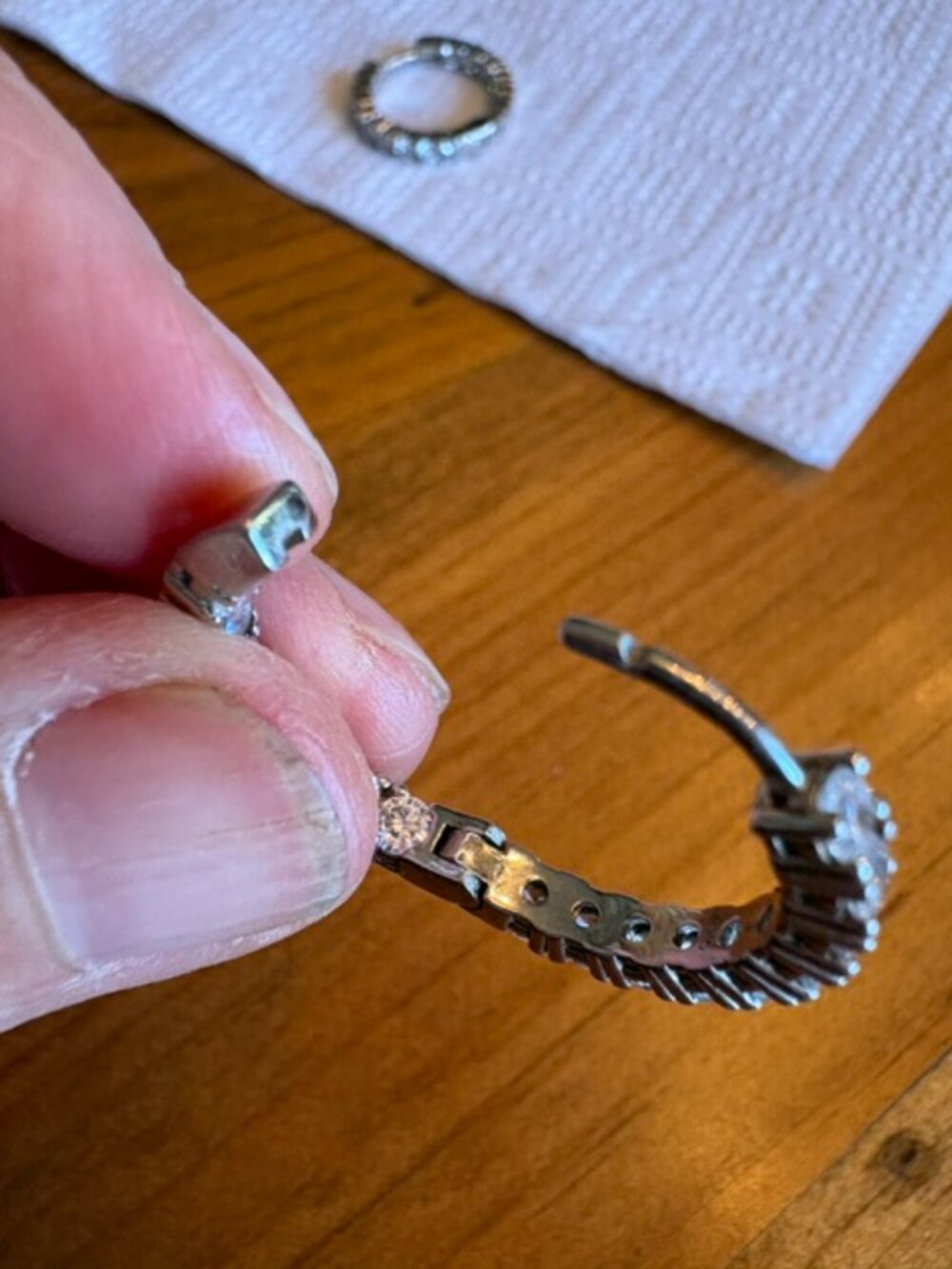 Sterling silver (marked 925) hoop earrings with 16 white Cubic Zirconia Gemstone - Picture 8 of 12